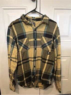 Billabong Yellow and Blue Plaid Shirt Jacket